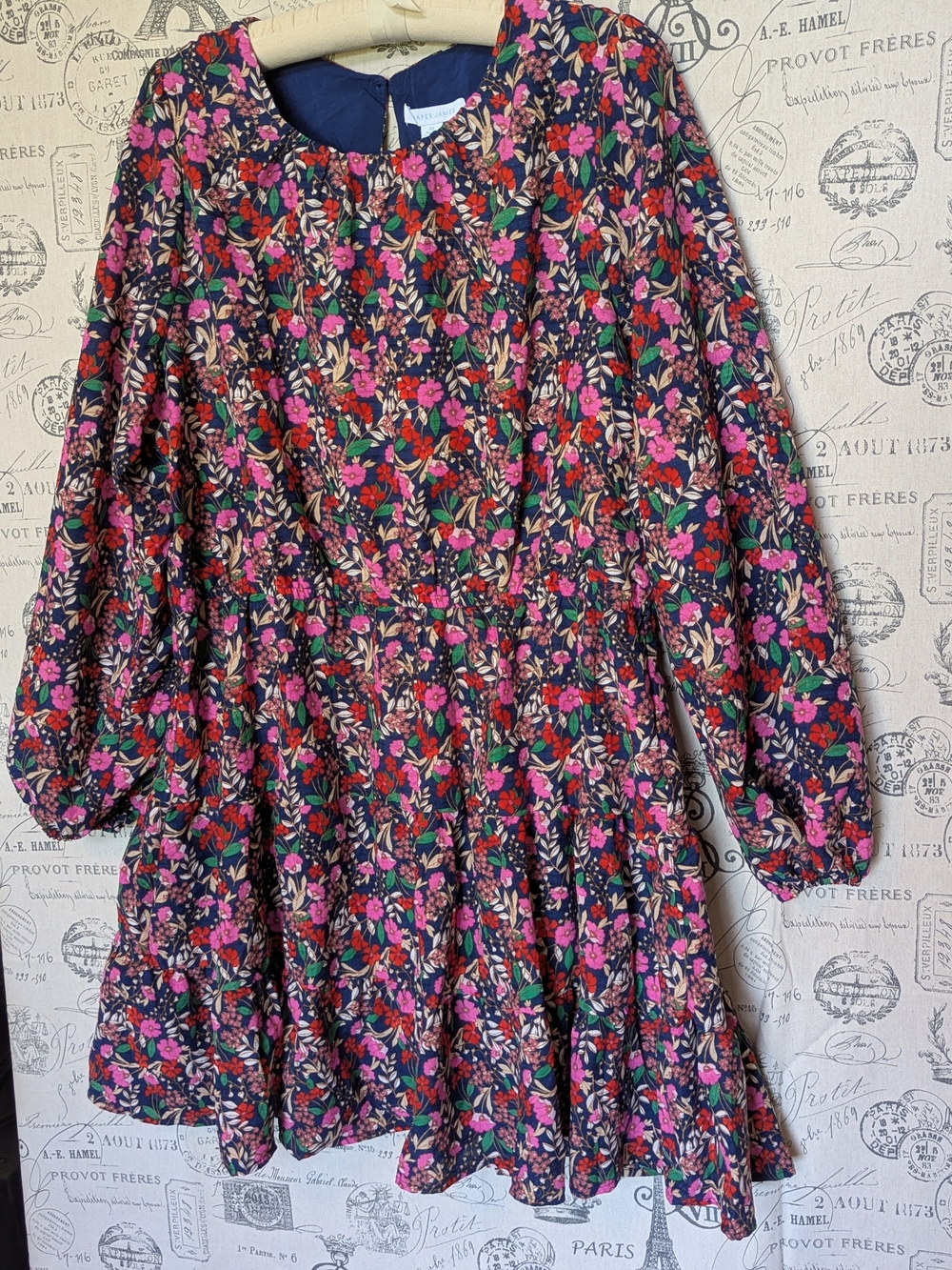 Draper James Navy Floral Long-Sleeve Dress - Pink & Red Flower Print - Size XL